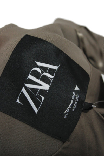 Zara Women Basic Jacket Brown Button Long Sleeve Solid Polyester Size M