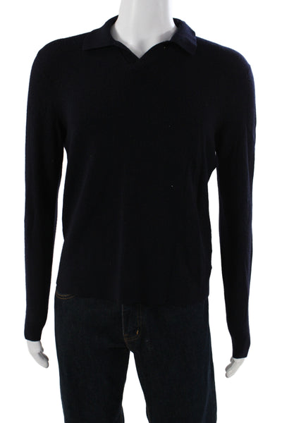 Theory Mens Black Merino Wool Pullover Solid Collared Long Sleeve Size M