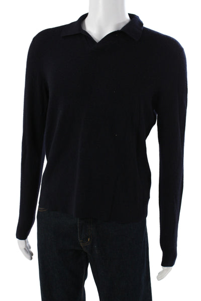 Theory Mens Black Merino Wool Pullover Solid Collared Long Sleeve Size M