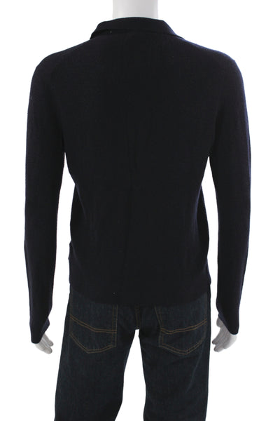 Theory Mens Black Merino Wool Pullover Solid Collared Long Sleeve Size M