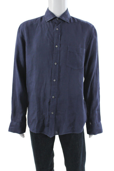 Hartford Men's Long Sleeves Button Down Shirt Navy Blue Size M