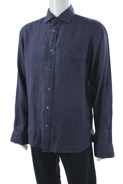 Hartford Men's Long Sleeves Button Down Shirt Navy Blue Size M