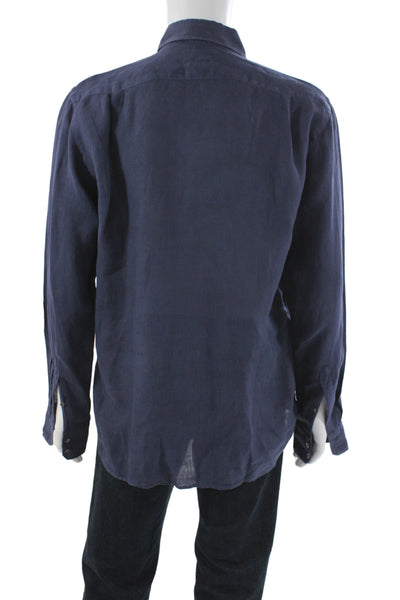 Hartford Men's Long Sleeves Button Down Shirt Navy Blue Size M