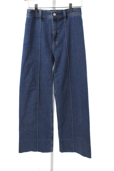 Pistola Womens Wide Leg Blue High Rise Cotton Jeans Button Size 24