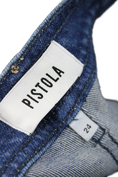 Pistola Womens Wide Leg Blue High Rise Cotton Jeans Button Size 24