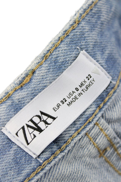 Zara Women High Rise Wide Leg Jeans Blue 100% Cotton Button Size 0