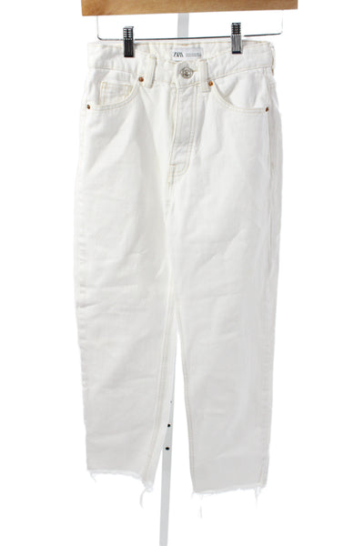 Zara Womens Mom Jeans High Rise White Button Size 00