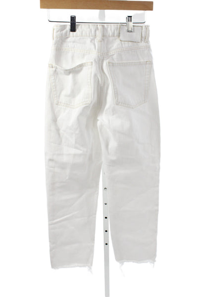 Zara Womens Mom Jeans High Rise White Button Size 00