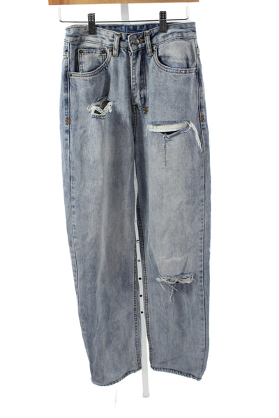 Ksubi Womens Straight High Rise Blue Jeans Button Fly 28 Inseam Size 26