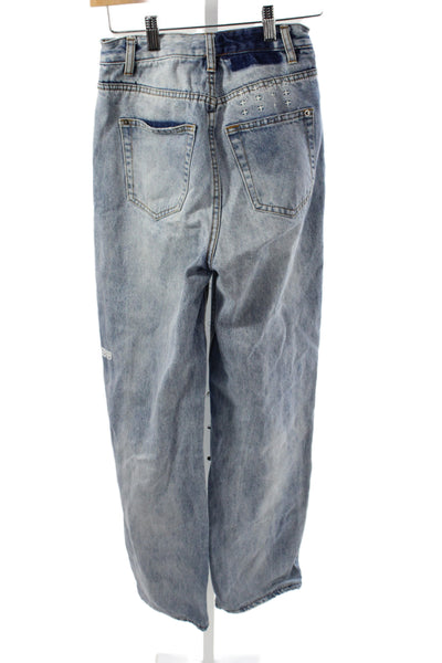 Ksubi Womens Straight High Rise Blue Jeans Button Fly 28 Inseam Size 26