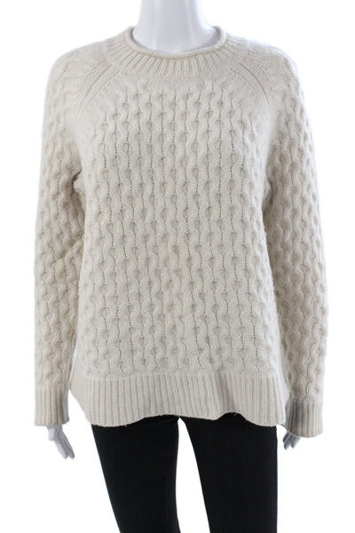 J Crew Womens Ivory 100% Cashmere Crewneck Pullover Sweater Size L