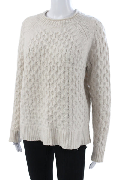 J Crew Womens Ivory 100% Cashmere Crewneck Pullover Sweater Size L