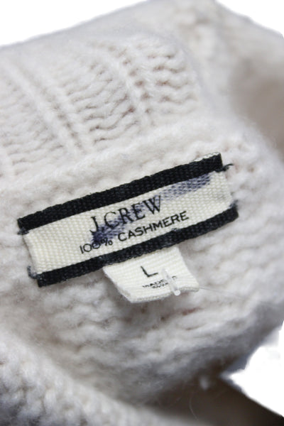 J Crew Womens Ivory 100% Cashmere Crewneck Pullover Sweater Size L