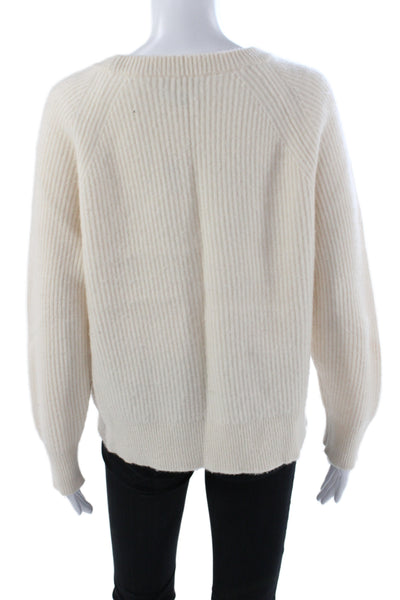 J Crew Women Ivory 100% Cashmere Pullover Sweater Long Sleeve Crew Neck Size L
