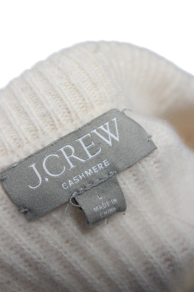 J Crew Women Ivory 100% Cashmere Pullover Sweater Long Sleeve Crew Neck Size L