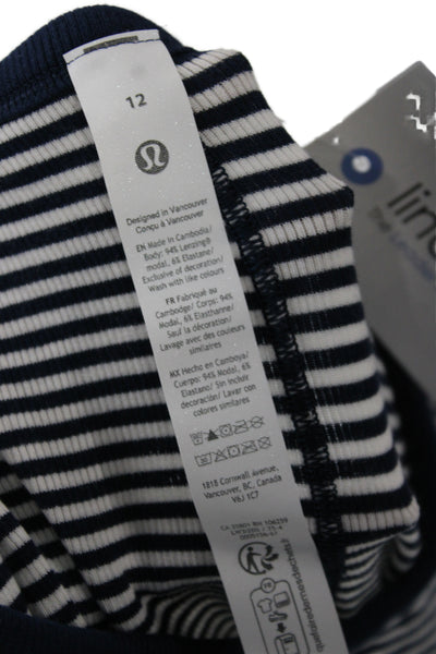 Lululemon Womens Blue Striped Crew Neck Long Sleeve T-Shirt Nautical Size 12