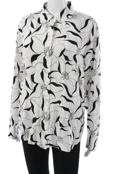 Equipment Femme Women Floral Silk Collared Long Sleeve Blouse Black Size L