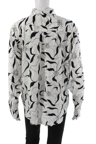 Equipment Femme Women Floral Silk Collared Long Sleeve Blouse Black Size L