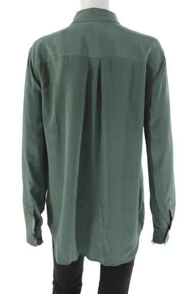 Equipment Femme Womens Green Silk Collared Button-Up Blouse Long Sleeve Size L