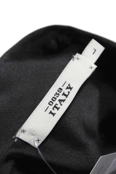 0039 Italy Women Silk Collared Button-Up Long Sleeve Top Black Size L