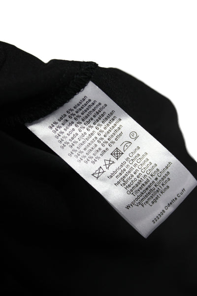 0039 Italy Women Silk Collared Button-Up Long Sleeve Top Black Size L