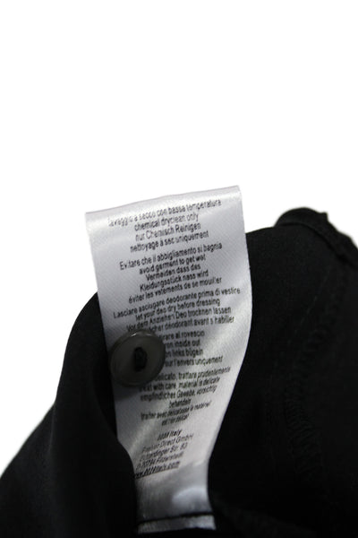 0039 Italy Women Silk Collared Button-Up Long Sleeve Top Black Size L
