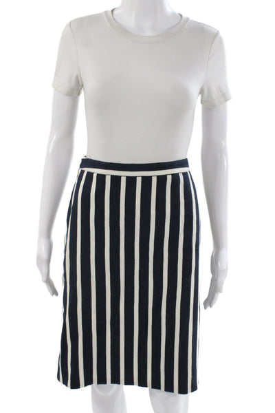 Gerard Darel Women Black Striped Pencil Skirt Knee Cotton Nautical Size 44