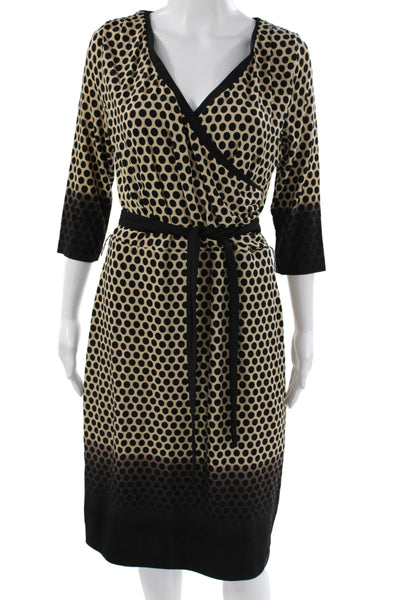 BASLER Women Wrap Dress Beige Polka Dot V Neck 3/4 Sleeve 97% Viscose Size 38