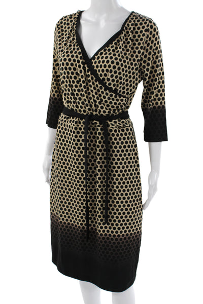 BASLER Women Wrap Dress Beige Polka Dot V Neck 3/4 Sleeve 97% Viscose Size 38
