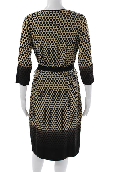BASLER Women Wrap Dress Beige Polka Dot V Neck 3/4 Sleeve 97% Viscose Size 38
