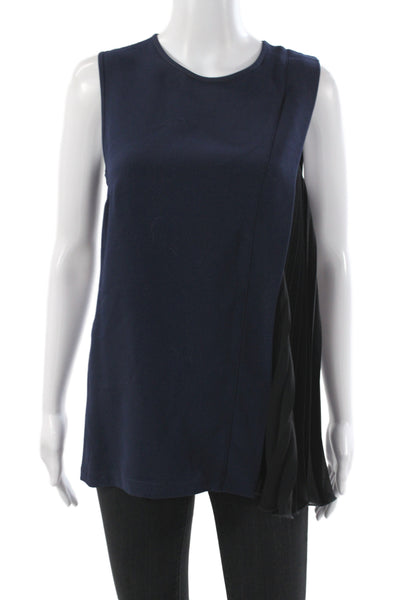 Gerard Darel Women Basic Sleeveless Tank Blue Round Neck Zip Size 36