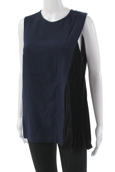 Gerard Darel Women Basic Sleeveless Tank Blue Round Neck Zip Size 36