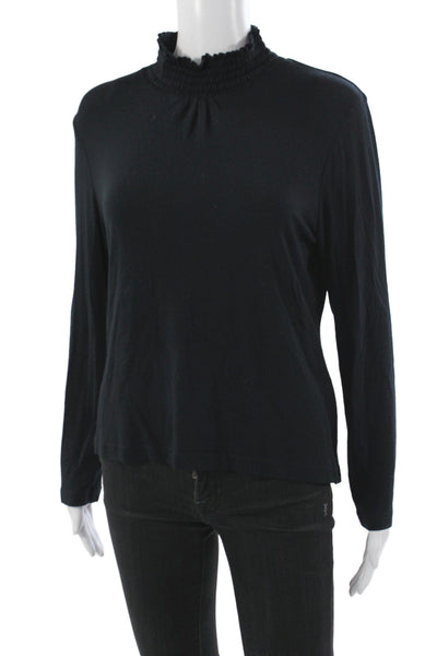 BASLER Women Basic Black Modal Mock Neck Long Sleeve Blouse Size 38