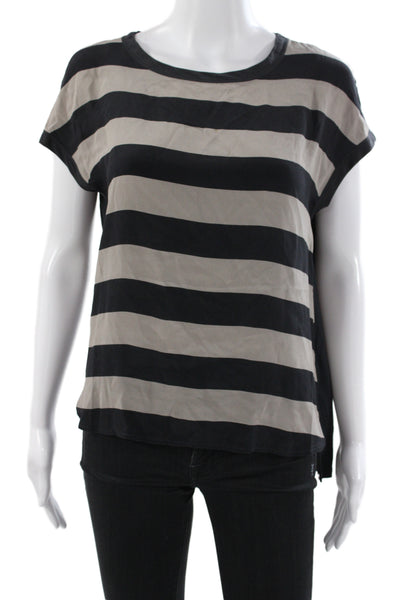 Luisa Cerano Womens Beige Striped Silk T-Shirt Round Neck Sleeveless Size 8