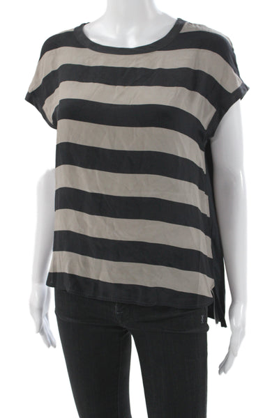 Luisa Cerano Womens Beige Striped Silk T-Shirt Round Neck Sleeveless Size 8