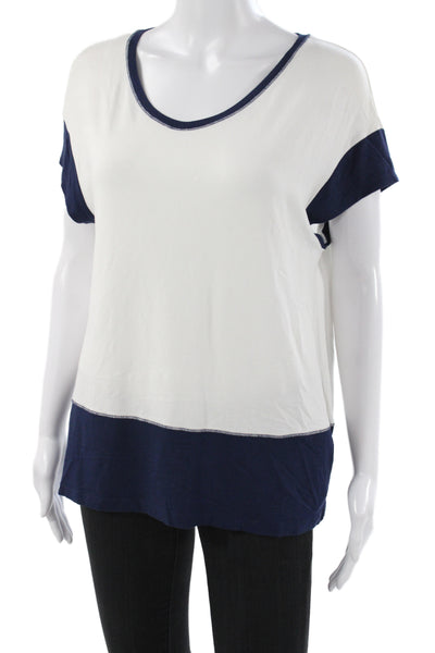 BASLER Womens Basic Blue Scoop Neck Colorblock T-Shirt Viscose Size 38