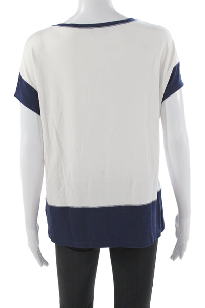 BASLER Womens Basic Blue Scoop Neck Colorblock T-Shirt Viscose Size 38