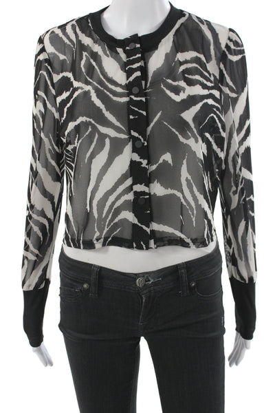 Sparrow Anthropologie Womens Cropped Animal Print Black Blouse Size L