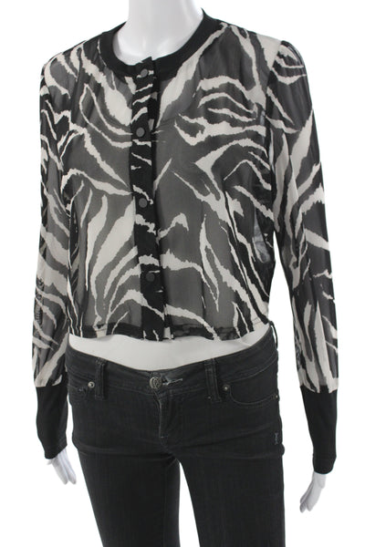 Sparrow Anthropologie Womens Cropped Animal Print Black Blouse Size L