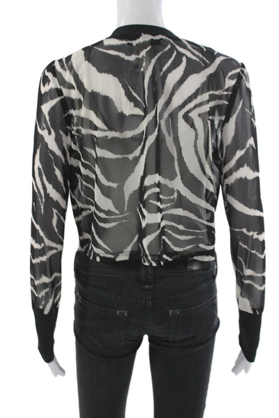 Sparrow Anthropologie Womens Cropped Animal Print Black Blouse Size L