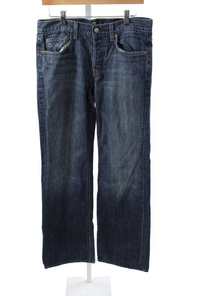 7 For All Mankind Womens Straight Jeans Blue Button Fly Cotton Size 31
