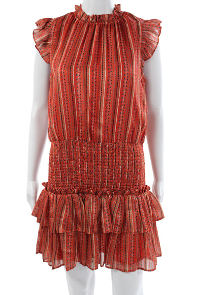 TCEC Womens Mini Striped Red High Neck Sleeveless Knee Length Dress Size M