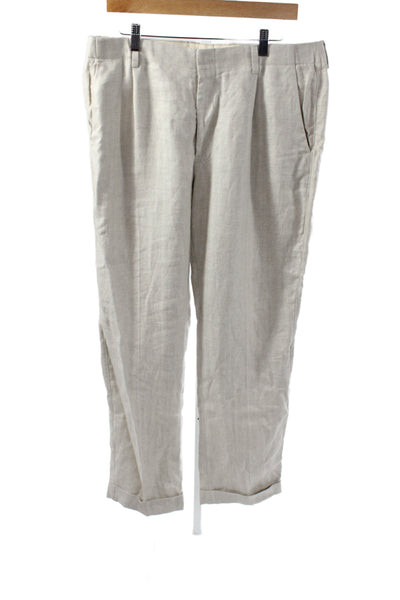 J Crew Mens Beige Herringbone Linen Dress Pants Button Size 33