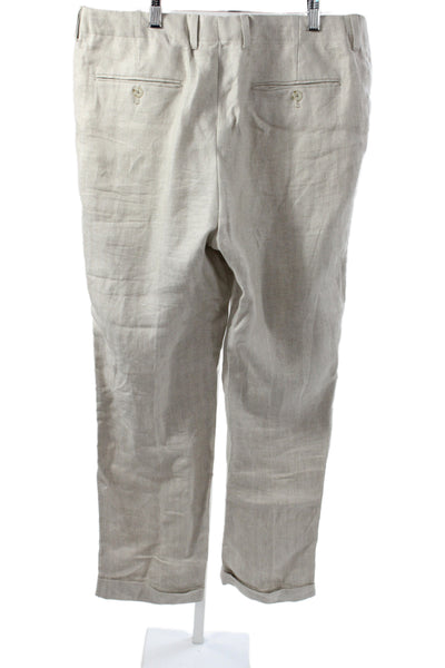 J Crew Mens Beige Herringbone Linen Dress Pants Button Size 33