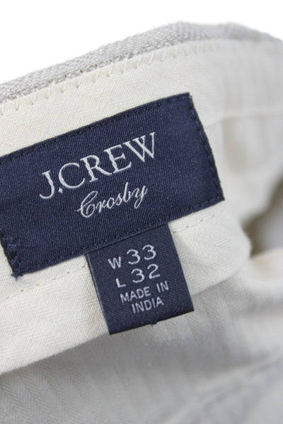 J Crew Mens Beige Herringbone Linen Dress Pants Button Size 33