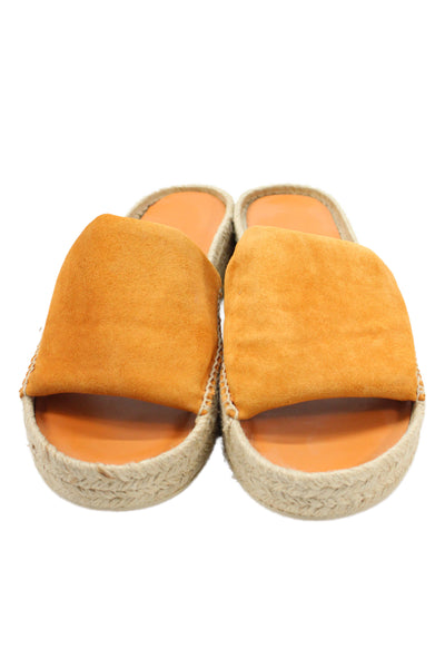 Vince Womens Suede Woven Slip On Open Toe Slides Orange Size 7