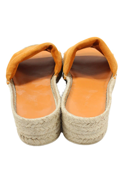 Vince Womens Suede Woven Slip On Open Toe Slides Orange Size 7
