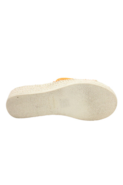Vince Womens Suede Woven Slip On Open Toe Slides Orange Size 7