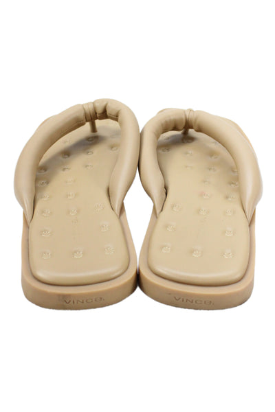 Vince Womens Leather Dotted Flip Flop Slides Beige Size 10