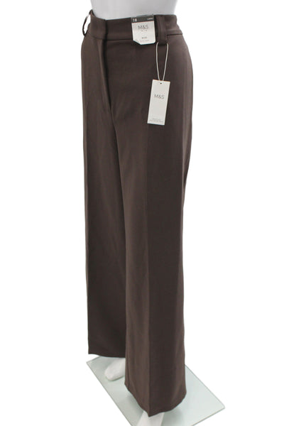 M&S Womens Brown Dress Pants Button Closure Classic Size 18 Tall
